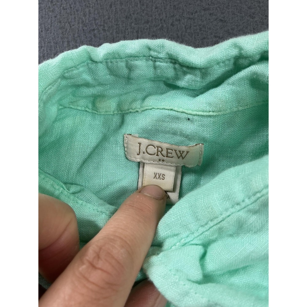 J.CREW Button-Up Womens XXS Green Linen Tunic Long Sleeve Pockets Breathable - Picture 2 of 7
